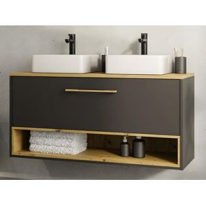 Vente-unique Meuble de salle de bain suspendu anthracite avec double vasque à poser - 120 cm - YANGRA