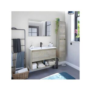 Meuble sous vasque 80 cm + vasque + Miroir + Colonne Chene - BIGRA