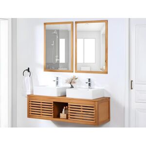 Vente unique Meuble de salle de bain suspendu en bois dacacia avec double vasque et miroirs 130 cm PENEBEL