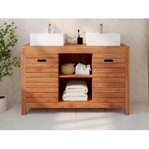 Vente unique Meuble de salle de bain en bois dacacia avec double vasque 130 cm PULUKAN