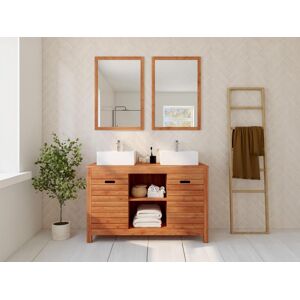 Vente-unique Meuble de salle de bain en bois d'acacia avec double vasque et miroirs - 130 cm - PULUKAN