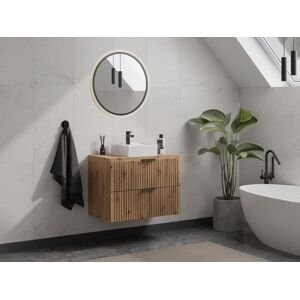 Vente-unique Meuble de salle de bain suspendu strie avec vasque a poser - Naturel clair - L80 cm - ZEVARA