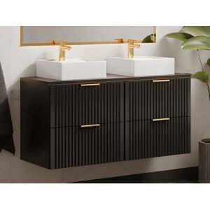 Vente-unique Meuble de salle de bain suspendu strié avec vasque à poser - Noir - L120 cm - ZEVARA