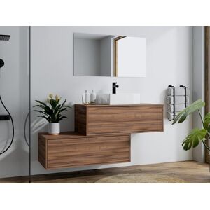 Vente-unique Meuble de salle de bain suspendu naturel fonce avec simple vasque et deux tiroirs - 94 cm - TEANA II