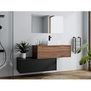 Vente unique Meuble de salle de bain suspendu naturel fonce et anthracite avec simple vasque 94 cm TEANA II