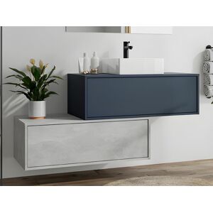 Vente unique Meuble de salle de bain suspendu gris beton et bleu nuit avec simple vasque et deux tiroirs 94 cm TEANA II