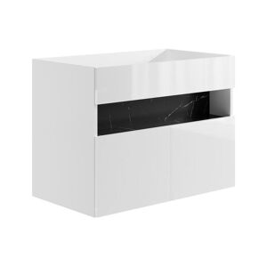Vente-unique Meuble sous vasque de salle de bain avec leds - Blanc et noir effet marbre - L80 cm - POZEGA