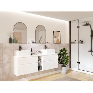 Vente-unique Meuble de salle de bain suspendu avec double vasque - Blanc - 150 cm - MAGDALENA II