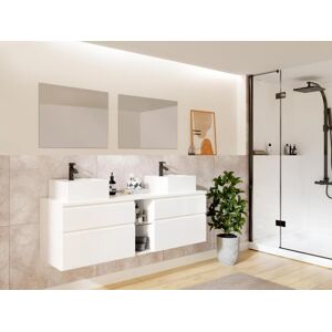 Vente-unique Meuble de salle de bain suspendu avec double vasque et miroirs - Blanc - L150 cm - MAGDALENA II