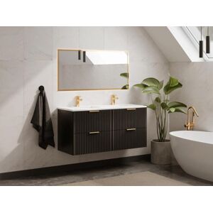 Vente-unique Meuble de salle de bain suspendu strié avec vasque à encastrer - Noir - 120 cm - ZEVARA
