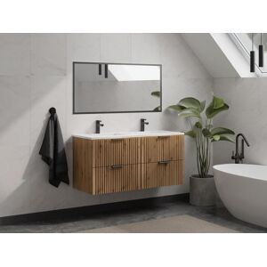 Vente-unique Meuble de salle de bain suspendu strié avec vasque à encastrer - Naturel clair - 120 cm - ZEVARA