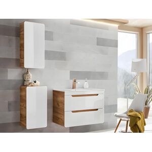 Vente unique Colonne de salle de bain coloris naturel et blanc L32 x l35 x H68 cm ARUBA