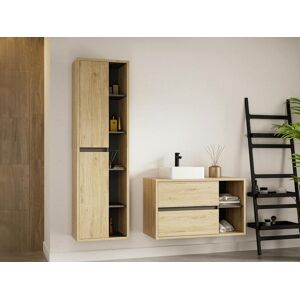 Vente-unique Meuble de salle de bain suspendu avec vasque et colonne - 100 cm - Coloris naturel - PURNAL