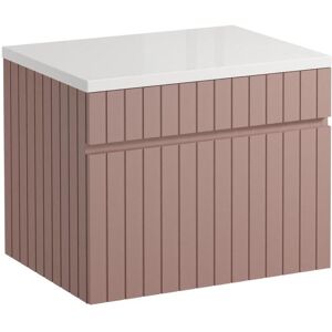 Vente-unique Meuble sous vasque suspendu strie rose avec planche - 60 cm - SATARA