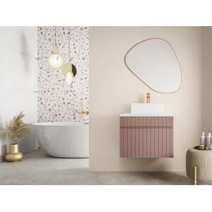 Vente-unique Meuble de salle de bain suspendu strie rose avec vasque a poser - 60 cm - SATARA