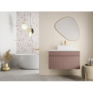 Vente-unique Meuble de salle de bain suspendu strie rose avec vasque a poser - 80 cm - SATARA