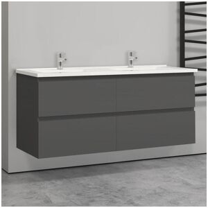 Meuble salle de bain anthracite avec 4 tiroirs à une fermeture amortie avec deux vasques à suspendre 120x46x52(L*W*H)cm