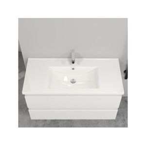 Meuble salle de bain blanc avec 2 tiroirs a une fermeture amortie avec une vasque a suspendre 99x44.5x52(LWH)cm