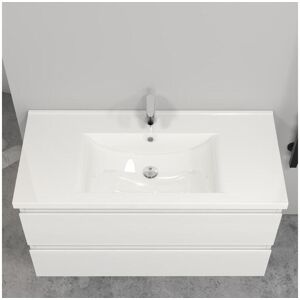 Meuble salle de bain blanc avec 2 tiroirs a une fermeture amortie avec une vasque a suspendre 99x44.5x52(LWH)cm