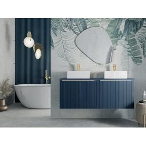 Vente-unique Meuble de salle de bain suspendu double vasque strié bleu - 120 cm - JOSEPHA