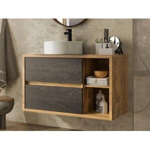 Vente-unique Meuble de salle de bain suspendu avec vasque ronde - Coloris naturel et anthracite - 100 cm - TIKITIKI