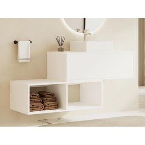 Vente unique Meuble de salle de bain suspendu blanc avec vasque carree 1 tiroir et 2 niches 94 cm TEANA II