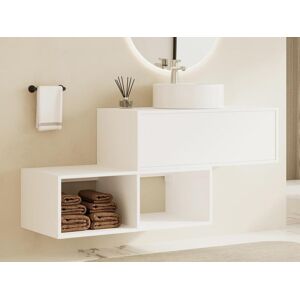 Vente unique Meuble de salle de bain suspendu blanc avec vasque ronde 1 tiroir et 2 niches 94 cm TEANA II