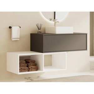 Vente unique Meuble de salle de bain suspendu avec vasque carree 1 tiroir gris anthracite et 2 niches blanches 94 cm TEANA II