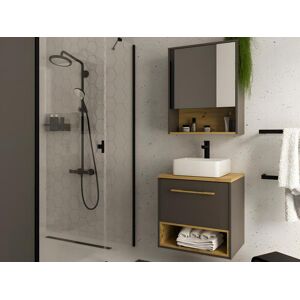 Vente unique Meuble de salle de bain suspendu anthracite avec vasque a poser et armoire de toilette 60 cm YANGRA