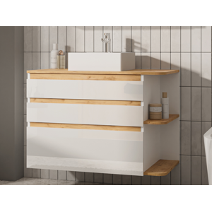 Vente unique Meuble de salle de bain suspendu simple vasque Coloris naturel clair et blanc 94 cm ANIDA