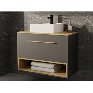 Vente-unique Meuble de salle de bain suspendu anthracite avec vasque à poser - 80 cm - YANGRA