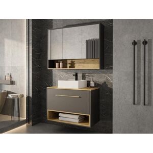 Vente unique Meuble de salle de bain suspendu anthracite avec vasque a poser et armoire de toilette 80 cm YANGRA