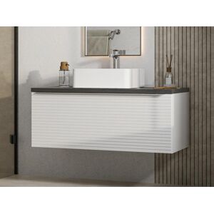 Vente-unique Meuble de salle de bain suspendu strie blanc avec simple vasque a poser - 90 cm - LATOMA