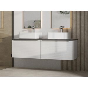 Vente-unique Meuble de salle de bain suspendu strié blanc avec double vasque à poser - 120 cm - LATOMA