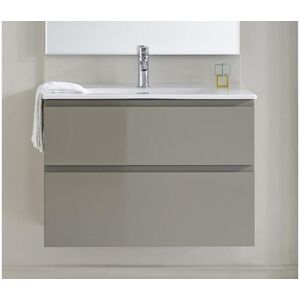 Pegane Meuble de salle de bain avec 2 tiroirs suspendus taupe brillant avec plan moule - Longueur 80 x Hauteur 56 x Profondeur 46 cm