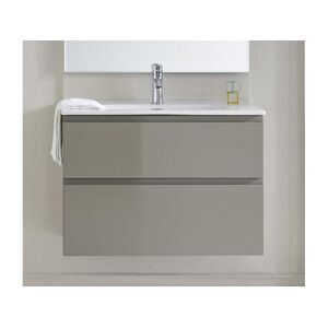 Pegane Meuble de salle de bain avec 2 tiroirs suspendus taupe brillant avec plan moule - Longueur 80 x Hauteur 56 x Profondeur 46 cm