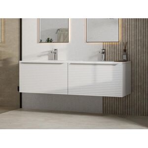 Vente-unique Meuble de salle de bain suspendu strie blanc avec double vasque a encastrer - 120 cm - LATOMA