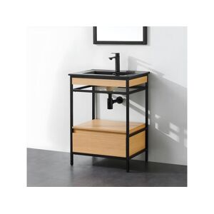 STANO Meuble salle de bain UNIK largeur 60 cm en metal noir avec vasque ceramique noire