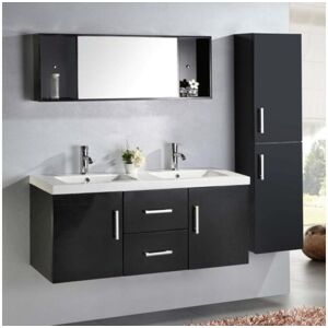 ELITESHOPPING Meuble de Salle de Bain noir 120 cm Colonne et Lavabo inclus – Estelle