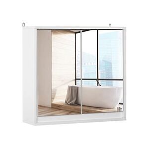 HOMCOM Armoire murale miroir salle de bain 2 étagères dim. 48L x 14l x 45H cm panneaux particules MDF blanc - Publicité