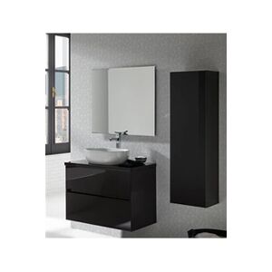 Pegane Ensemble de salle de bain coloris noir avec vasque à poser + miroir + colonne - Longueur meuble 80 x Profondeur 46 x Hauteur 56 cm -- - Publicité