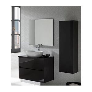 Pegane Ensemble de salle de bain coloris noir avec vasque à poser + miroir + colonne - Longueur meuble 100 x Profondeur 46 x Hauteur 56 cm -- - Publicité