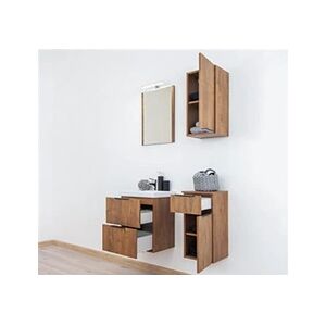 Pegane Ensemble salle de bain Lima avec meuble 2 tiroirs Longueur 46,5 cm + vasque + Miroir + 2 meubles complements -- - Publicité