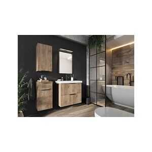 Pegane Ensemble salle de bain Lima avec meuble 2 tiroirs Longueur 61,5 cm + vasque + Miroir + 2 meubles complements -- - Publicité