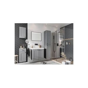 Pegane Ensemble salle de bain Sofia avec meuble + vasque + Miroir + Colonne + 2 meubles complements couleur gris mat -- - Publicité