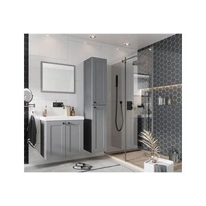 Pegane Ensemble salle de bain Sofia avec meuble + vasque + Miroir + Colonne couleur gris mat -- - Publicité