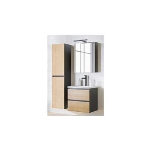 AC-Deco Ensemble meuble vasque + armoire miroir + grande armoire - 60 cm - monako grey oak - Publicité