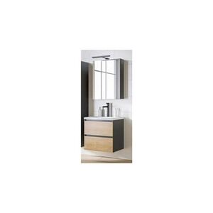 AC-Deco Ensemble meuble vasque + armoire miroir - 60 cm - monako grey oak - Publicité