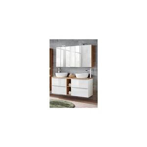 AC-Deco Ensemble meuble vasques à poser + armoire miroir - 140 cm - capri white - Publicité