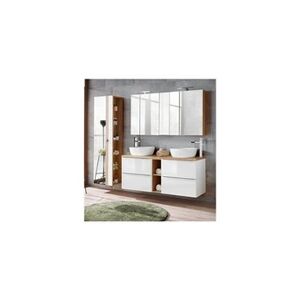 AC-Deco Ensemble meuble vasques à poser + armoire miroir + grande armoire - 140 cm - capri white - Publicité